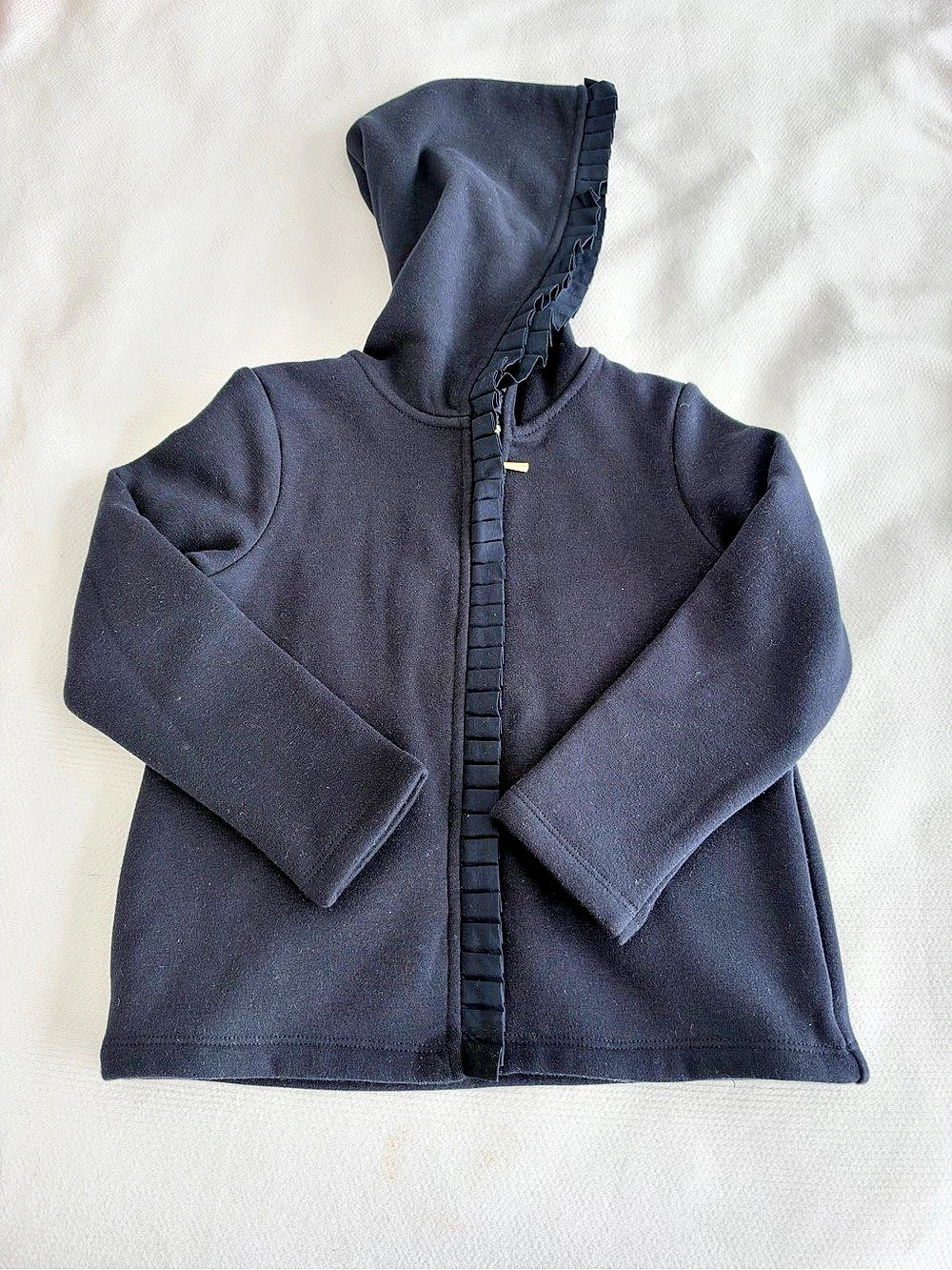 Jacadi Girl Ruffle-Trim Zip-Up Fleece Hoodie Black